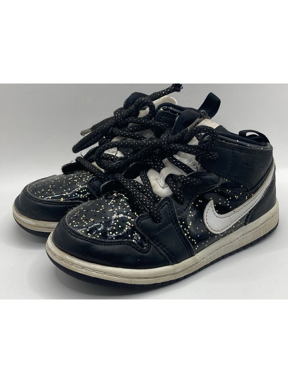 Size 10C Toddler Jordan 1 Mid TD Black Gold Glitter Speckle White AV5172-001